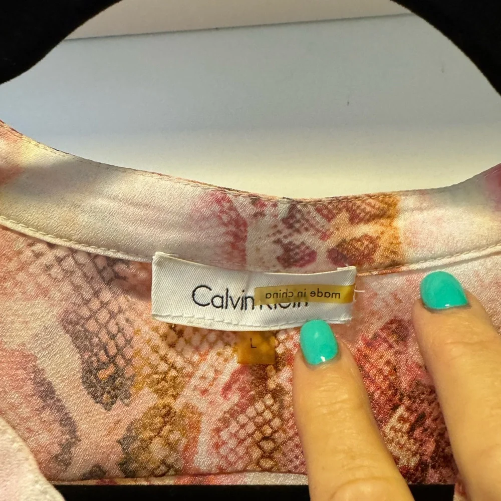 Calvin Klein Women's Pink and Brown Snake Print Blouse - Picture 2 of 3